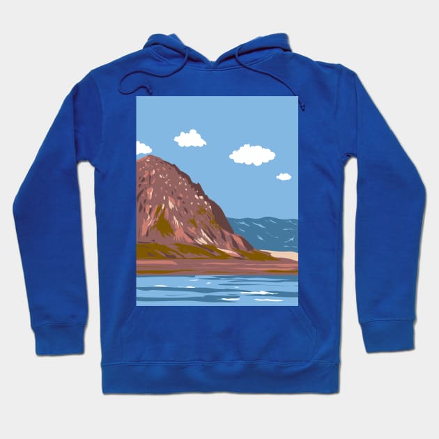 Morro Rock Beach in Morro Bay San Luis Obispo California WPA Poster Art Hoodie by retrovectors